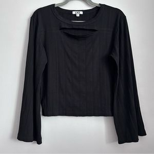 Revolve LNA Ribbed Rayon +Spandex Long Sleeve Crop Shirt with chest cutout